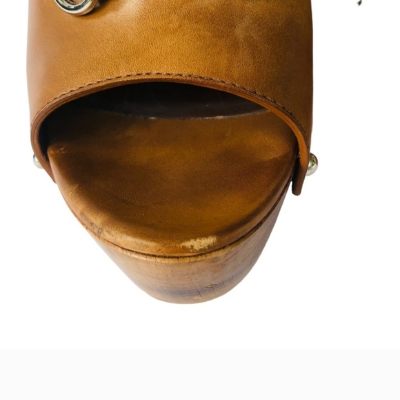 Gucci Cognac Morena Horsebit Studded Leather Clog Wooden Heel Sandal Size 8 - Picture 10 of 13